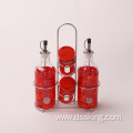 Kitchen oil pot seasoning bottle set with shelf red marble grain glass sealed pot 400ml oil pot 150ml seasoning bottle